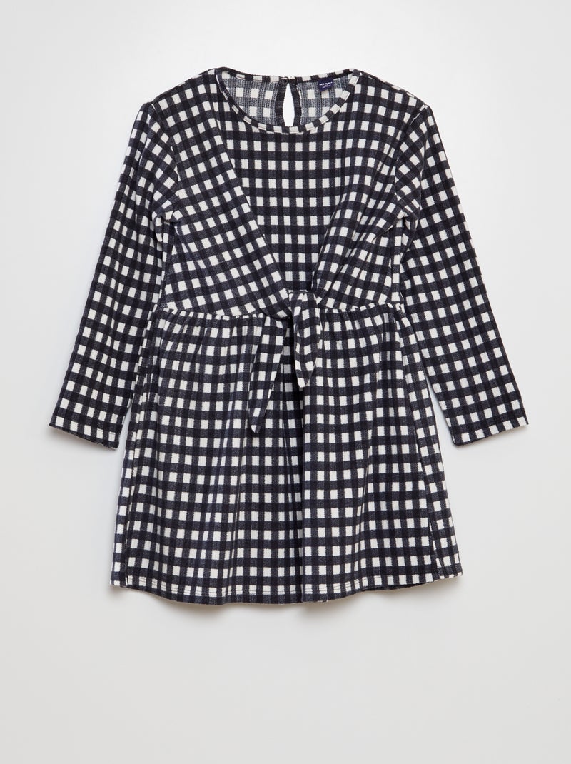 Vestido com motivos com atilhos para apertar no cós PRETO - Kiabi