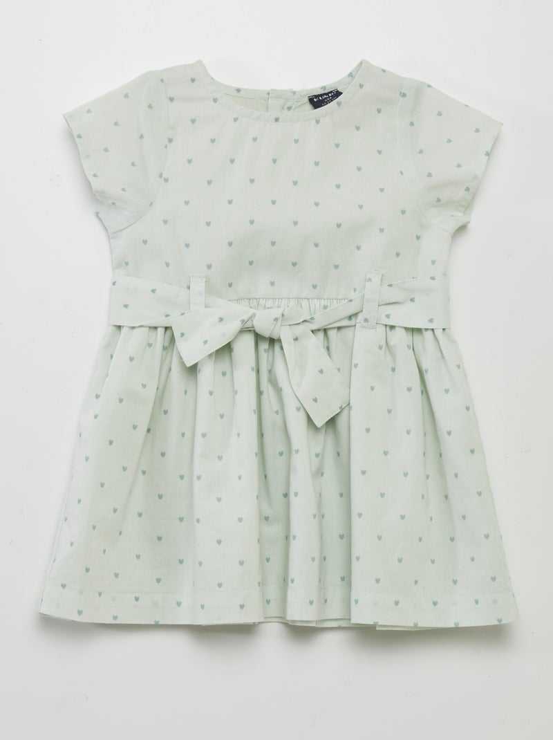Vestido com motivos com cinto para apertar VERDE - Kiabi