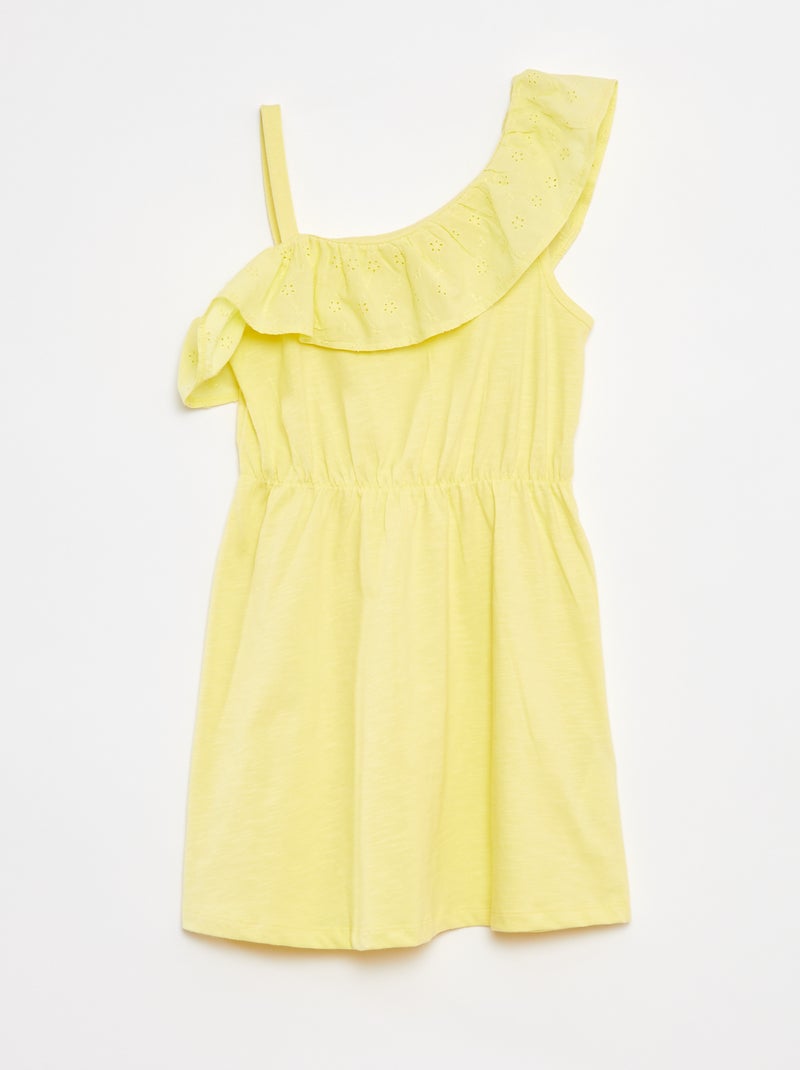 Vestido com ombro à mostra e bordados ingleses Amarelo - Kiabi