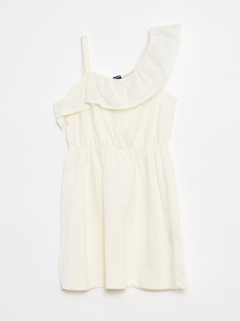 Vestido com ombro à mostra e bordados ingleses Branco - Kiabi