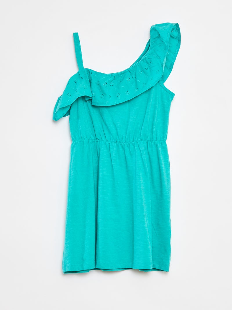 Vestido com ombro à mostra e bordados ingleses Verde - Kiabi