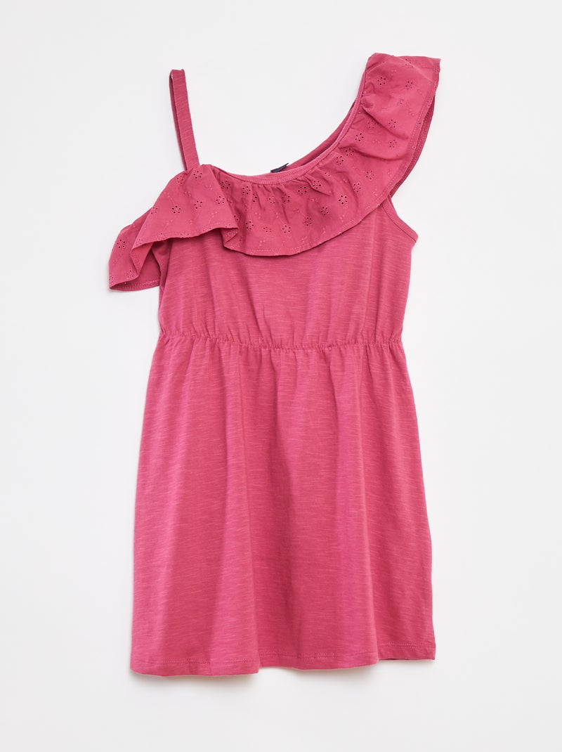 Vestido com ombro à mostra e bordados ingleses Violeta - Kiabi
