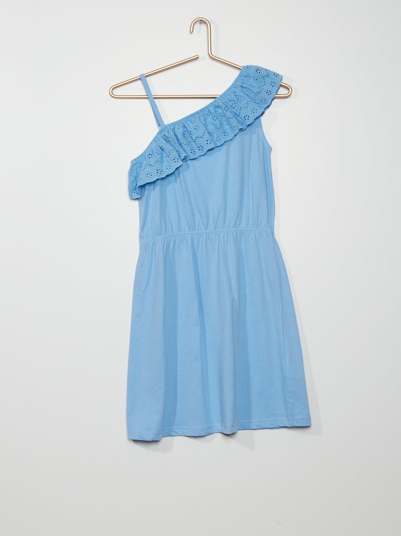 Vestido com ombro com renda Azul - Kiabi