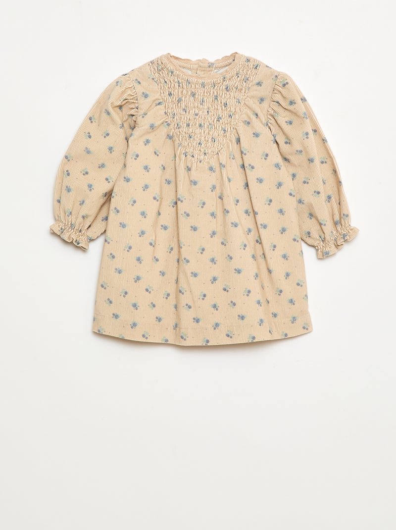 Vestido com padrão em veludo Bege - Kiabi
