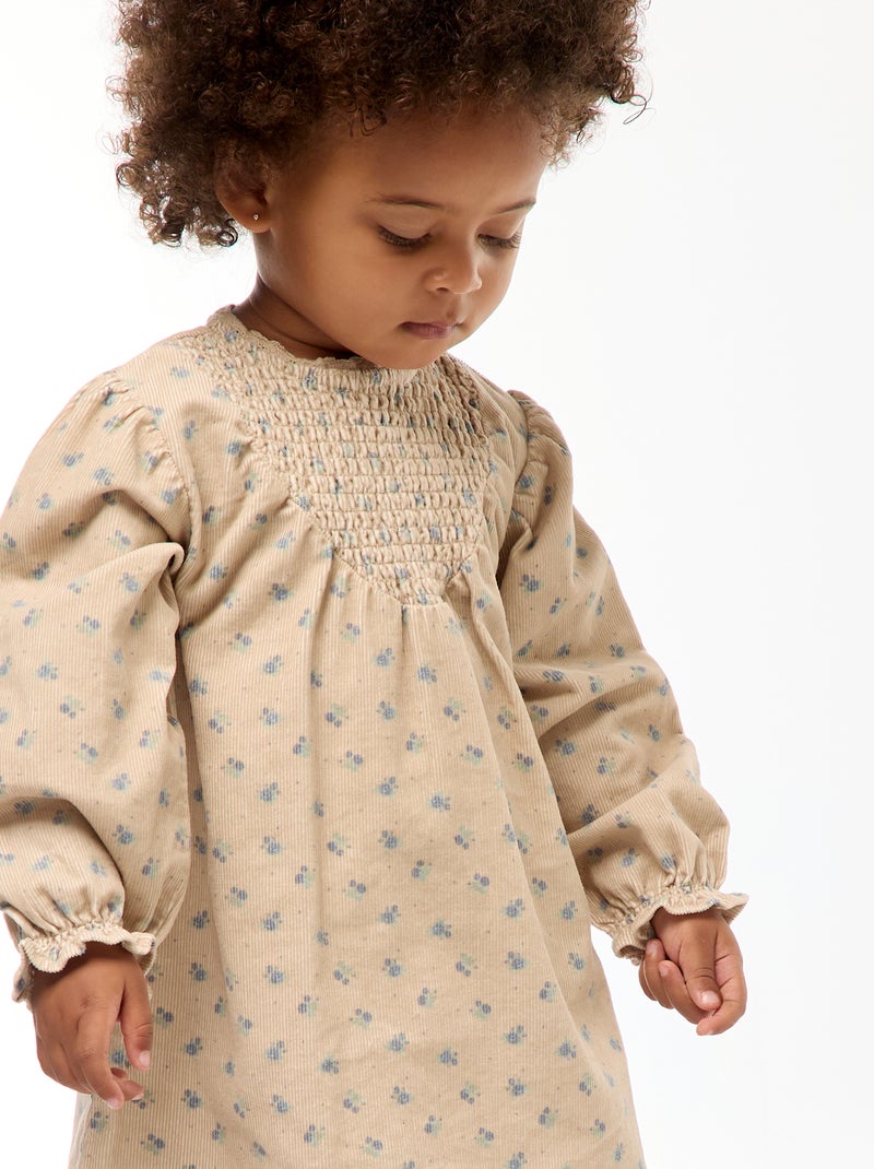Vestido com padrão em veludo Bege - Kiabi