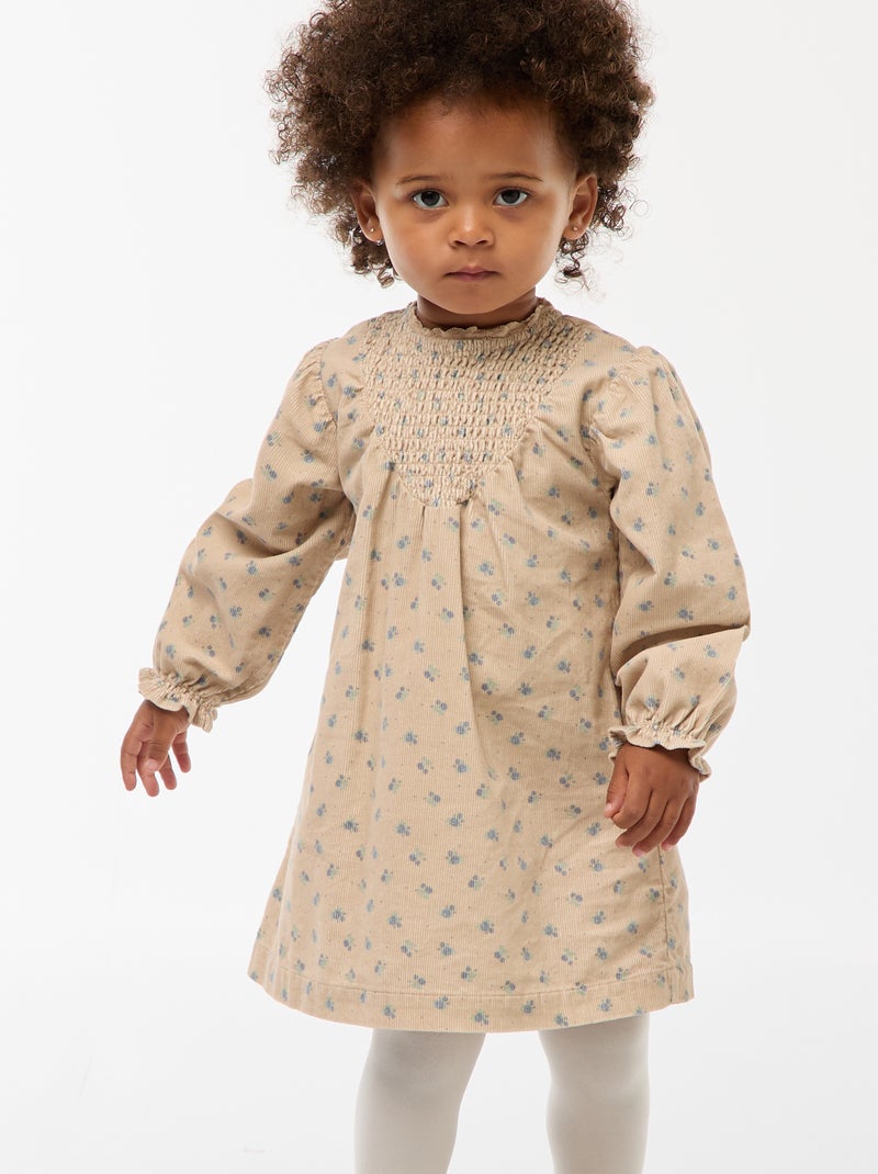 Vestido com padrão em veludo Bege - Kiabi