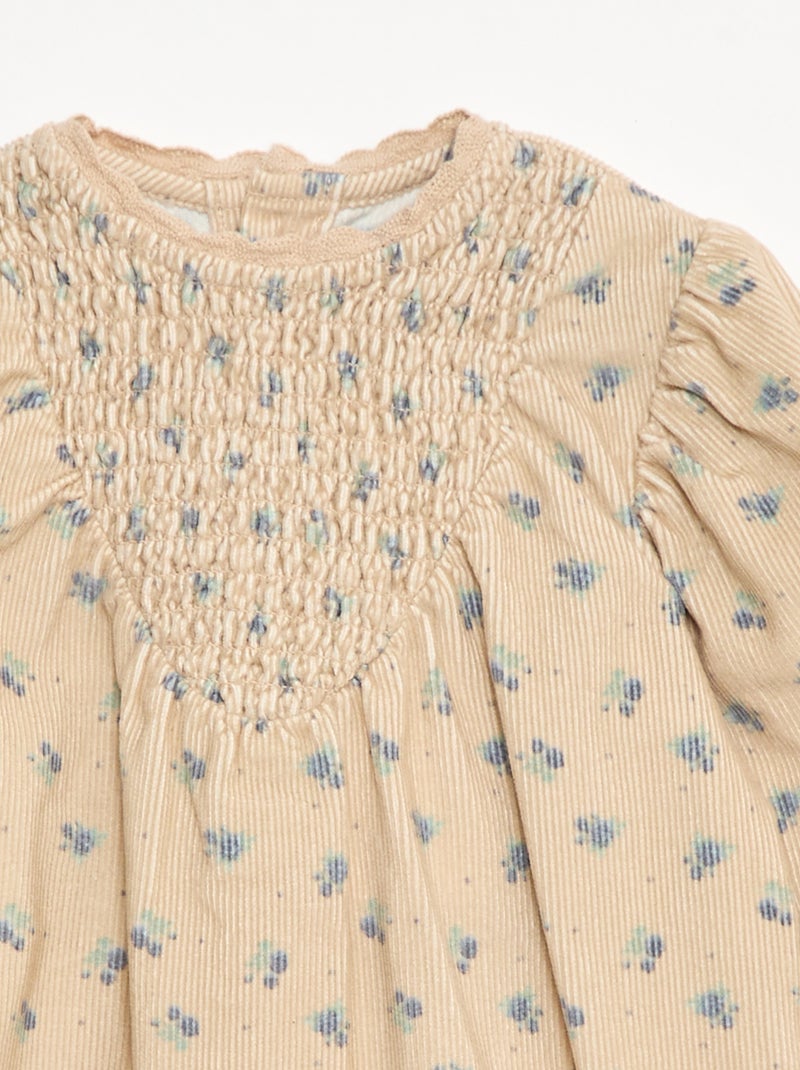 Vestido com padrão em veludo Bege - Kiabi