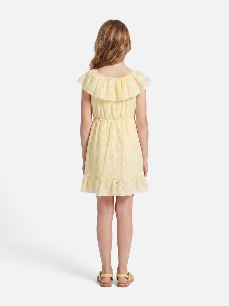 Vestido com padrão floral - Kids Star Amarelo - Kiabi