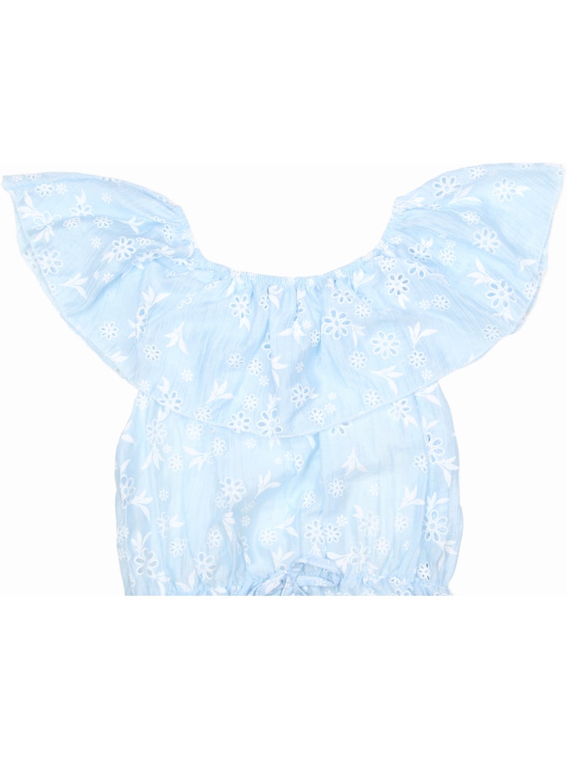 Vestido com padrão floral - Kids Star Azul claro - Kiabi