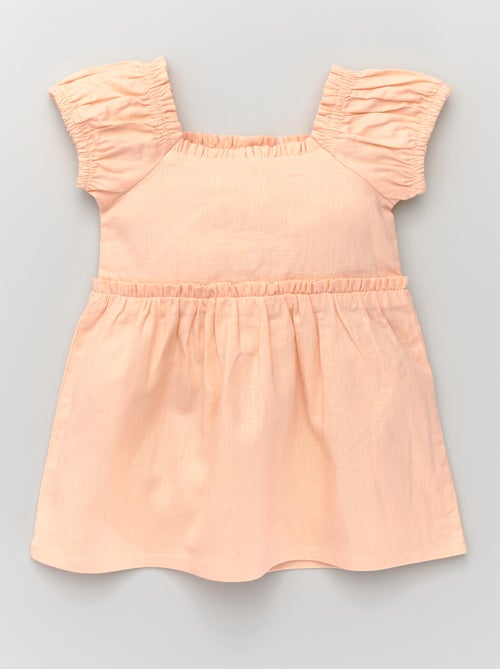 Vestido com pequenos folhos em linho e viscose - Kiabi