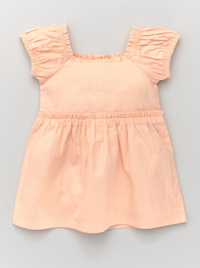 Vestido com pequenos folhos em linho e viscose LARANJA - Kiabi