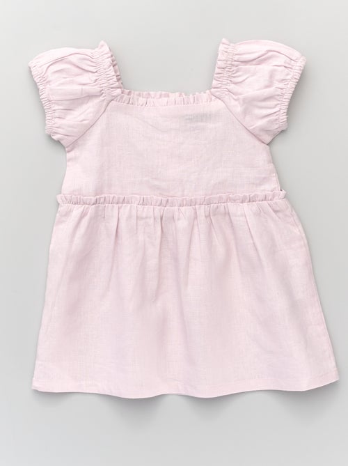 Vestido com pequenos folhos em linho e viscose - Kiabi