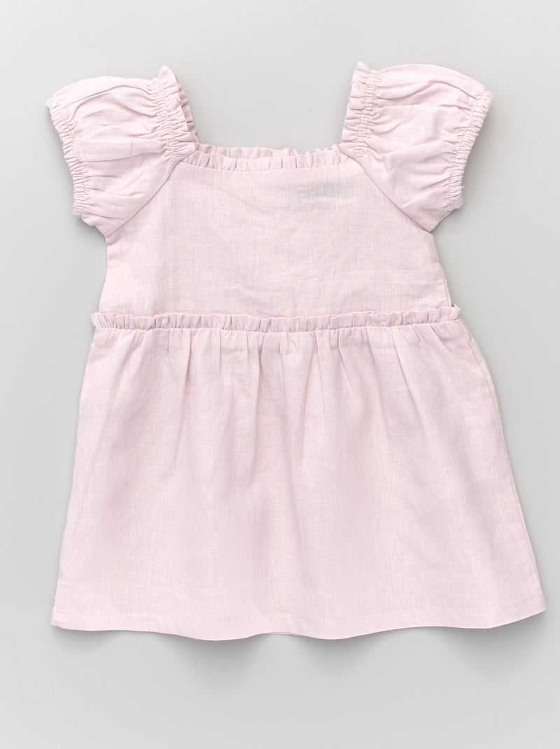 Vestido com pequenos folhos em linho e viscose VIOLETA - Kiabi