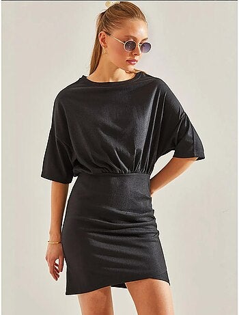 Vestido com pregas frontais e cintura elástica lucci