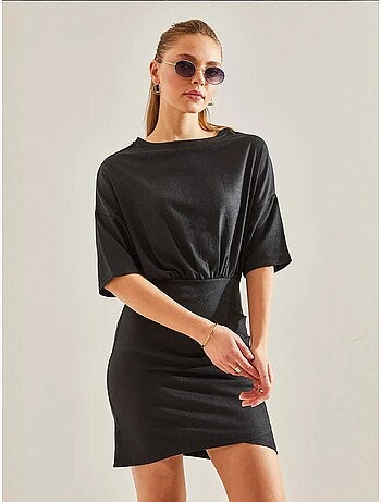 Vestido com pregas frontais e cintura elástica lucci