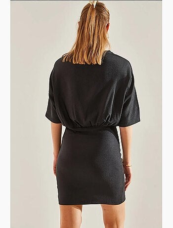 Vestido com pregas frontais e cintura elástica lucci
