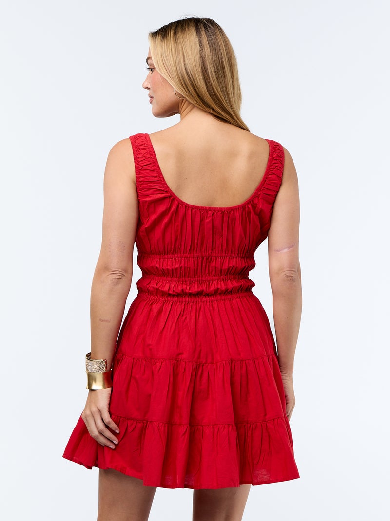 Vestido com smock em camadas Vermelho - Kiabi