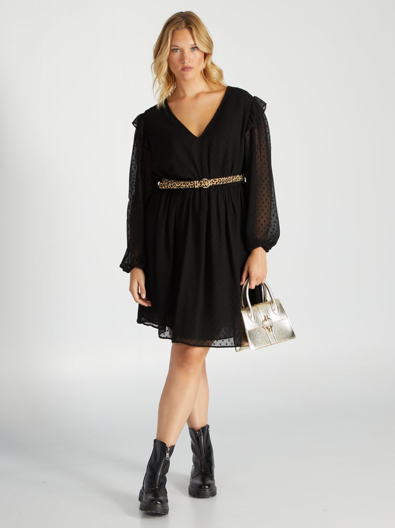 Vestido comprido a ponto cheio Preto - Kiabi