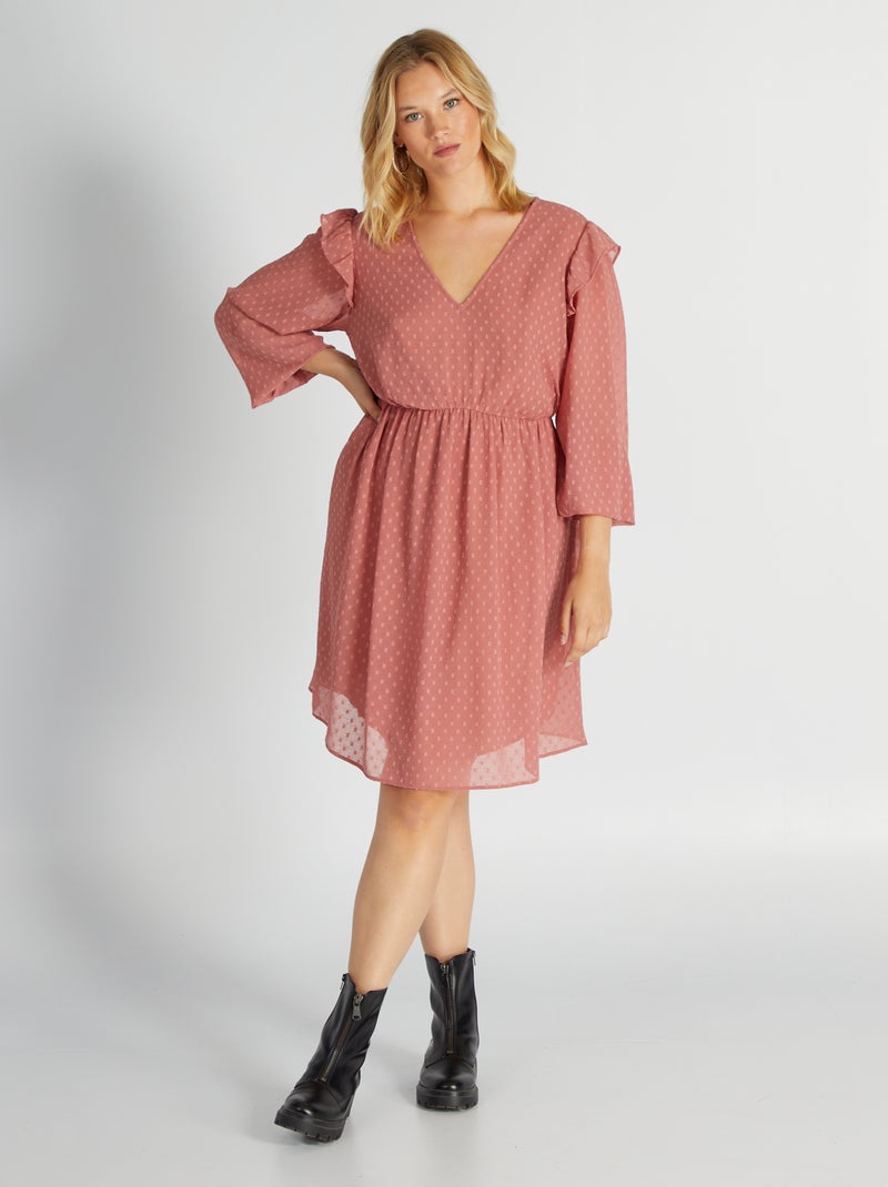 Vestido comprido a ponto cheio ROSA - Kiabi