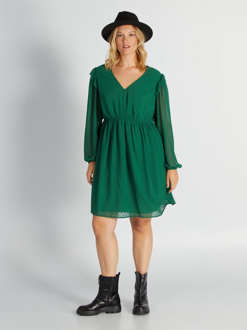 Vestido comprido a ponto cheio Verde - Kiabi