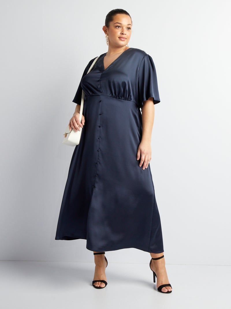 Vestido comprido acetinado AZUL - Kiabi