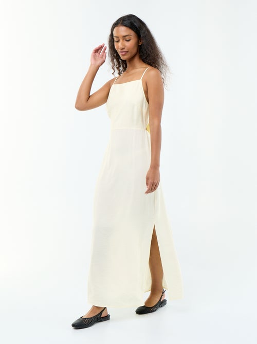 Vestido comprido acetinado com alças finas - Kiabi
