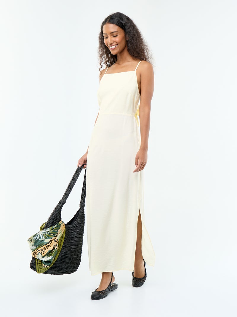 Vestido comprido acetinado com alças finas Amarelo - Kiabi