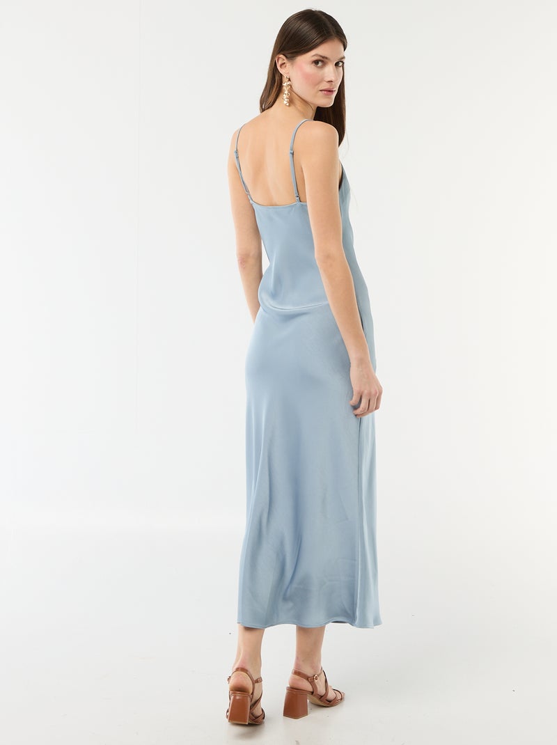 Vestido comprido acetinado com alças finas Azul - Kiabi