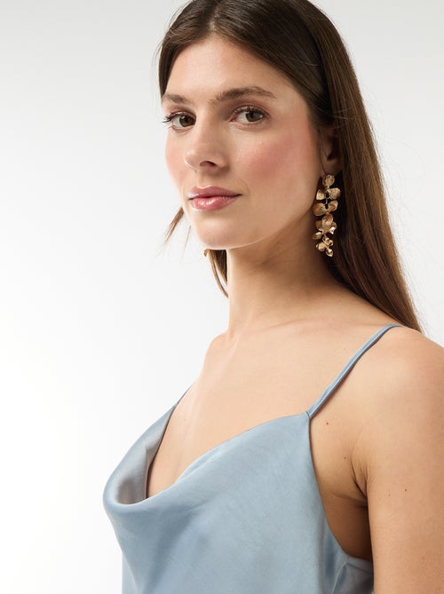 Vestido comprido acetinado com alças finas - Kiabi