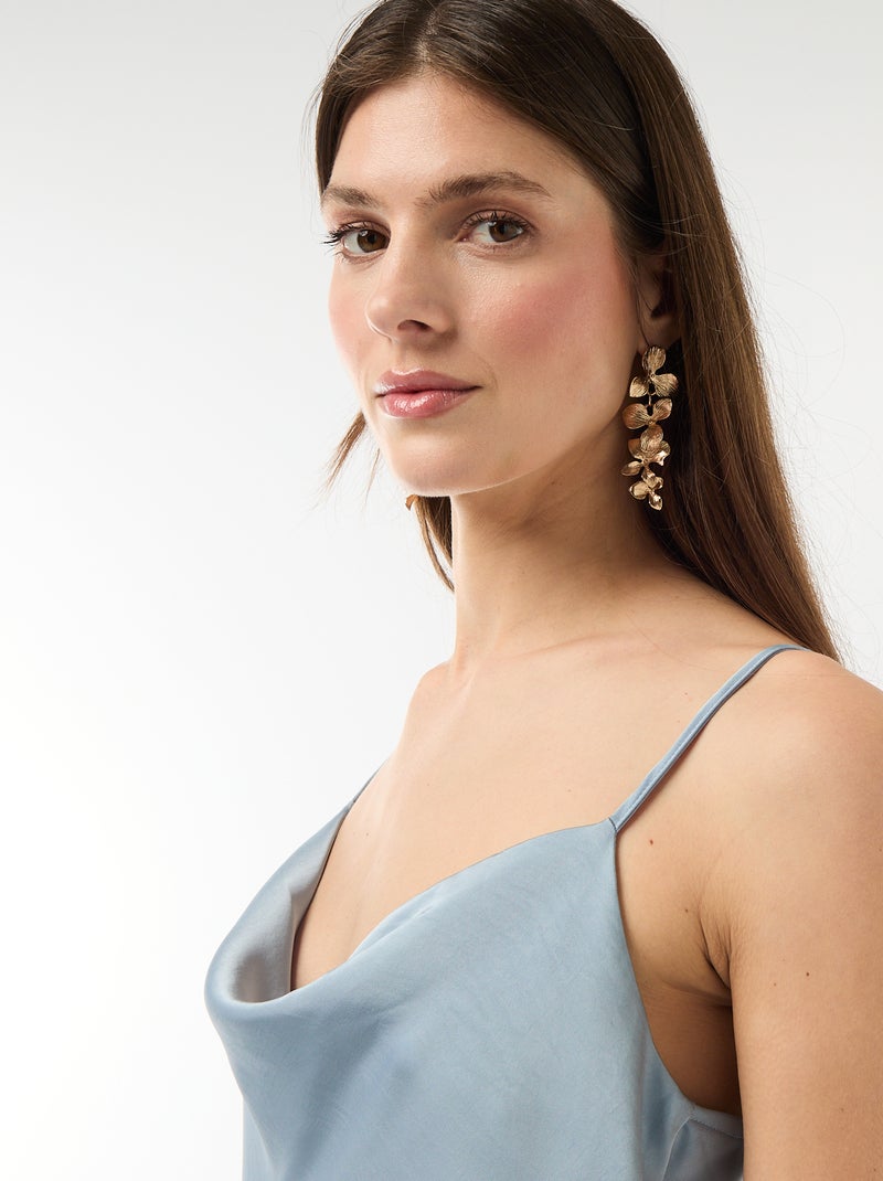 Vestido comprido acetinado com alças finas Azul - Kiabi