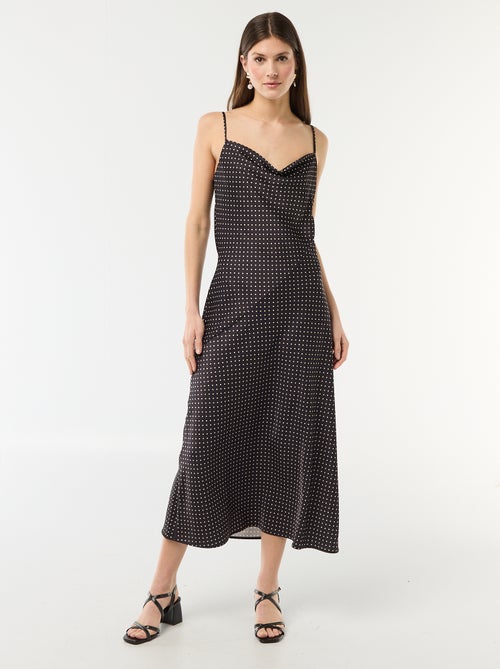 Vestido comprido acetinado com alças finas - Kiabi