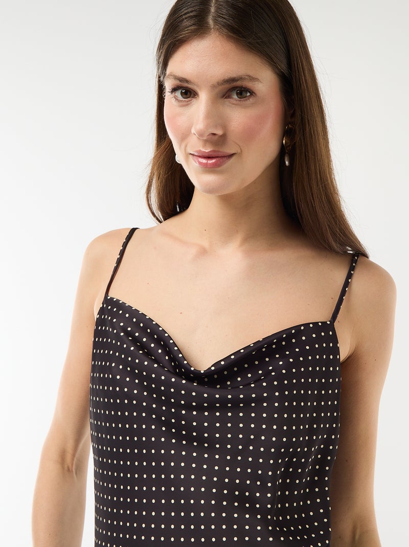 Vestido comprido acetinado com alças finas Preto - Kiabi