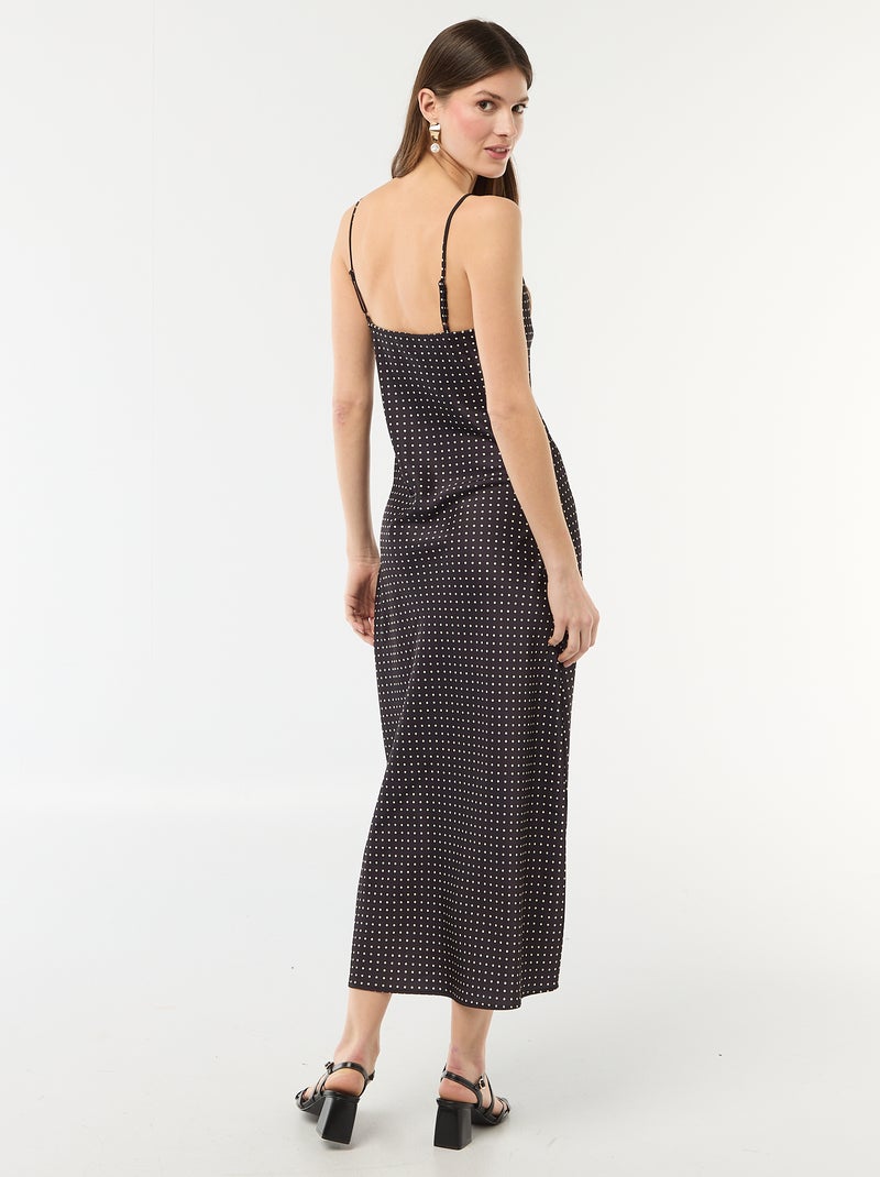 Vestido comprido acetinado com alças finas Preto - Kiabi