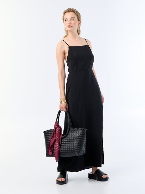 Vestido comprido acetinado com alças finas - Kiabi