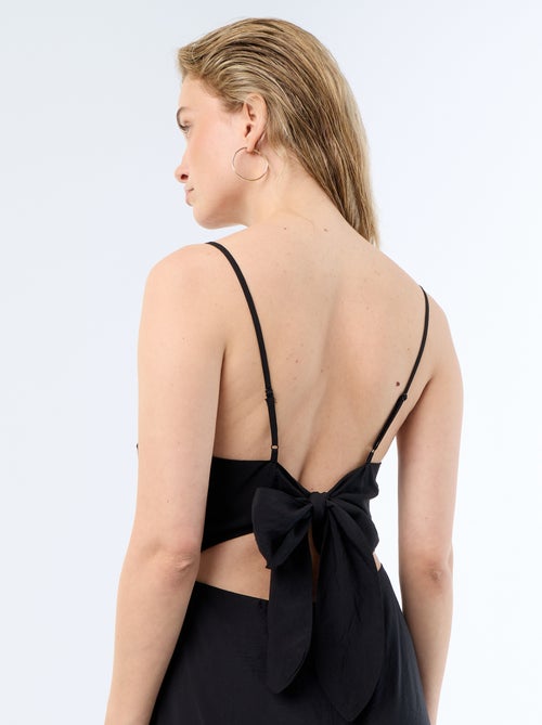 Vestido comprido acetinado com alças finas - Kiabi