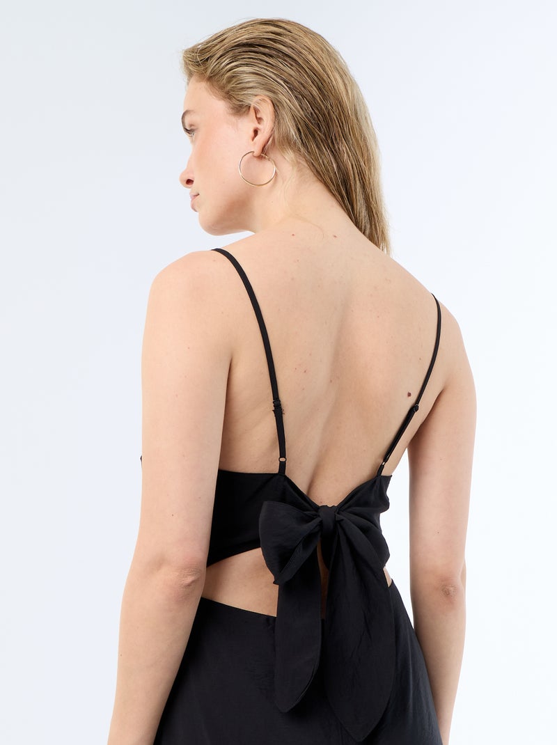 Vestido comprido acetinado com alças finas Preto - Kiabi