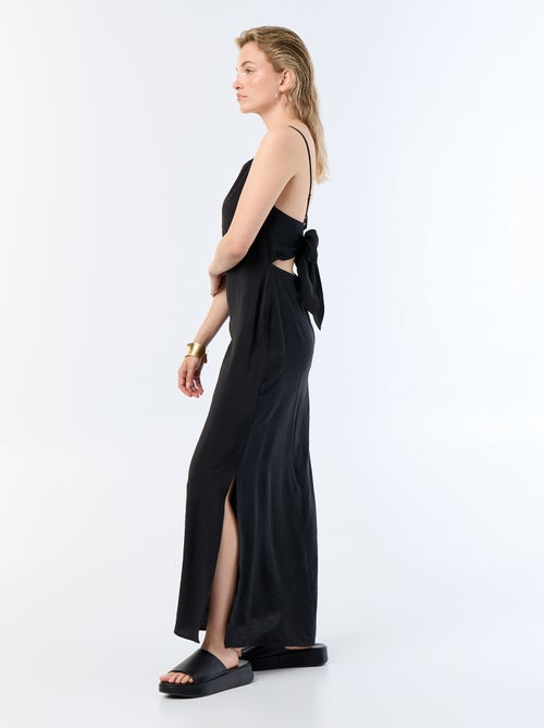 Vestido comprido acetinado com alças finas - Kiabi