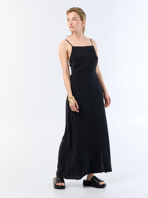 Vestido comprido acetinado com alças finas - Kiabi