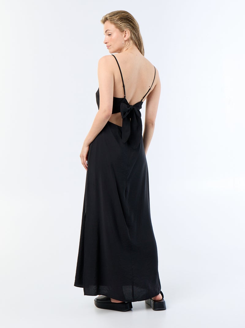Vestido comprido acetinado com alças finas Preto - Kiabi
