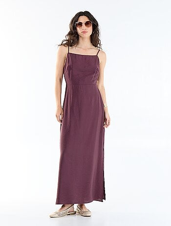 Vestido comprido acetinado com alças finas
