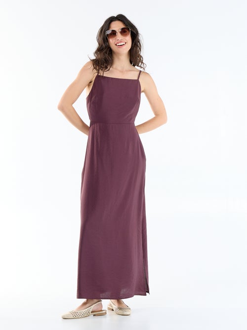 Vestido comprido acetinado com alças finas - Kiabi