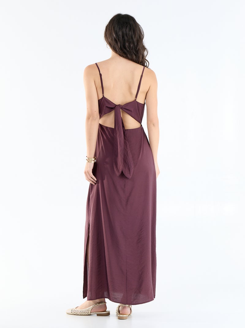 Vestido comprido acetinado com alças finas Violeta - Kiabi