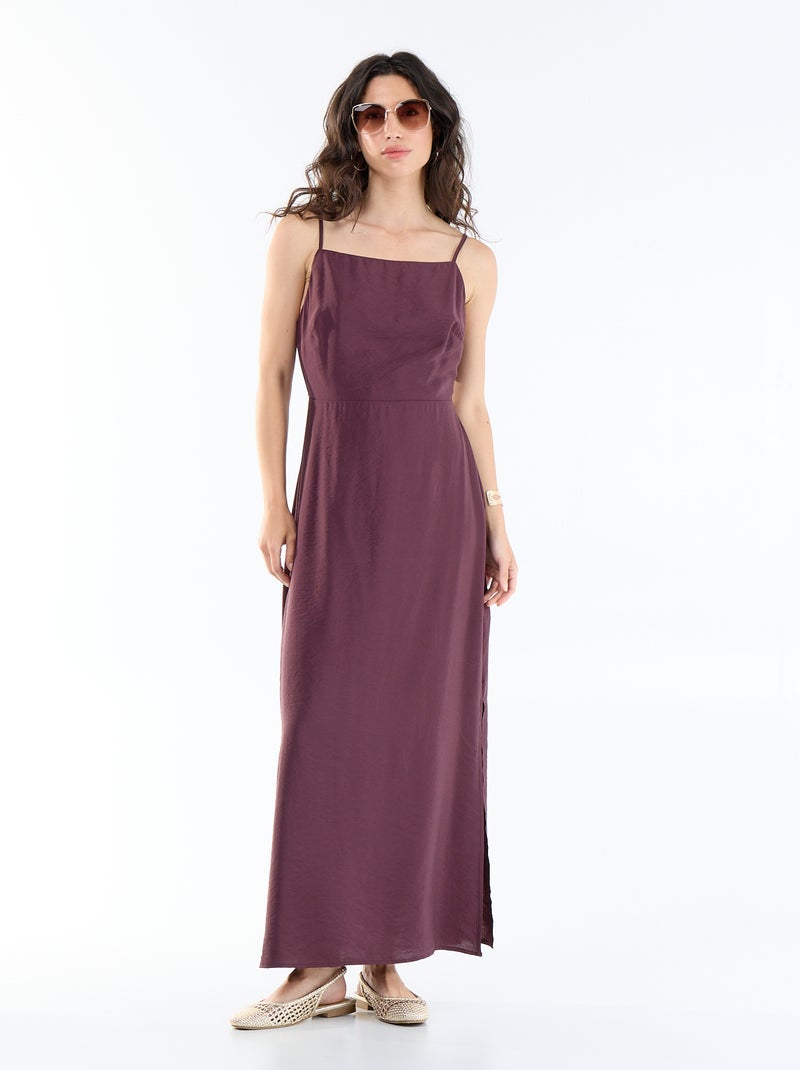 Vestido comprido acetinado com alças finas Violeta - Kiabi
