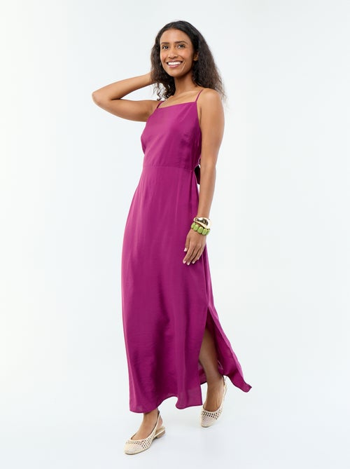 Vestido comprido acetinado com alças finas - Kiabi
