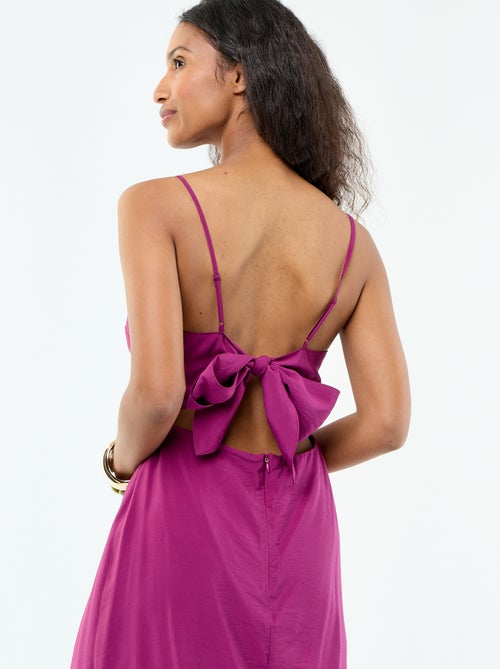 Vestido comprido acetinado com alças finas - Kiabi