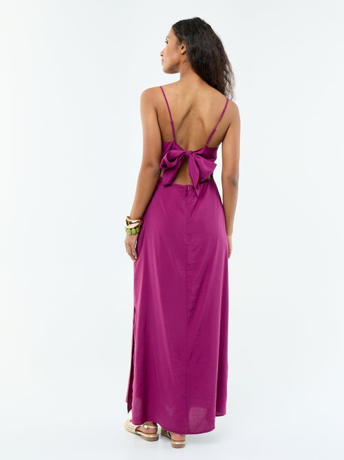 Vestido comprido acetinado com alças finas - Kiabi