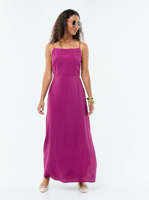 Vestido comprido acetinado com alças finas - Kiabi