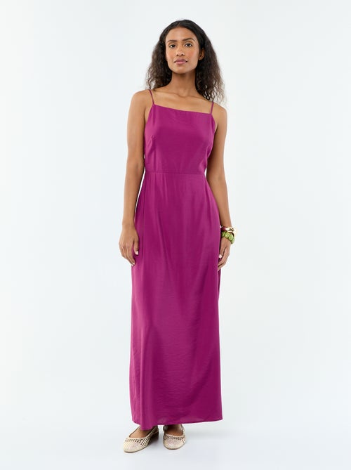 Vestido comprido acetinado com alças finas - Kiabi