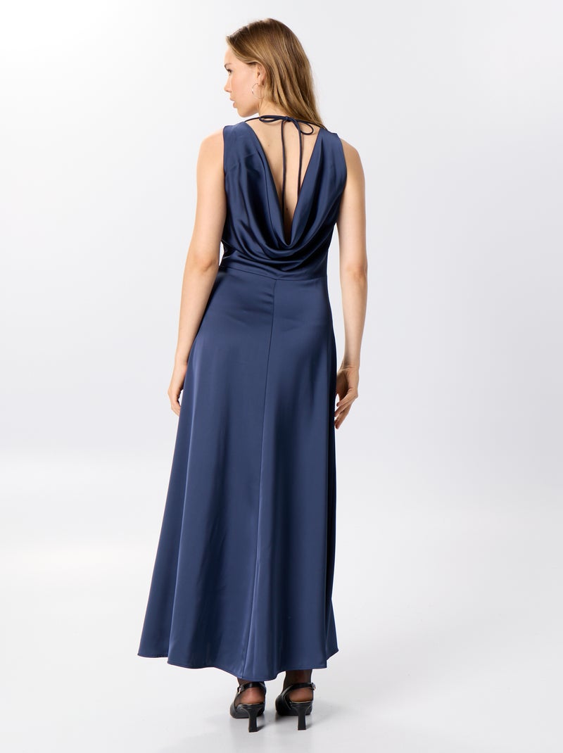 Vestido comprido acetinado e drapeado Azul - Kiabi