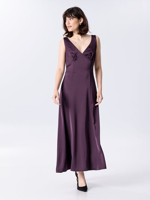 Vestido comprido acetinado e drapeado - Kiabi
